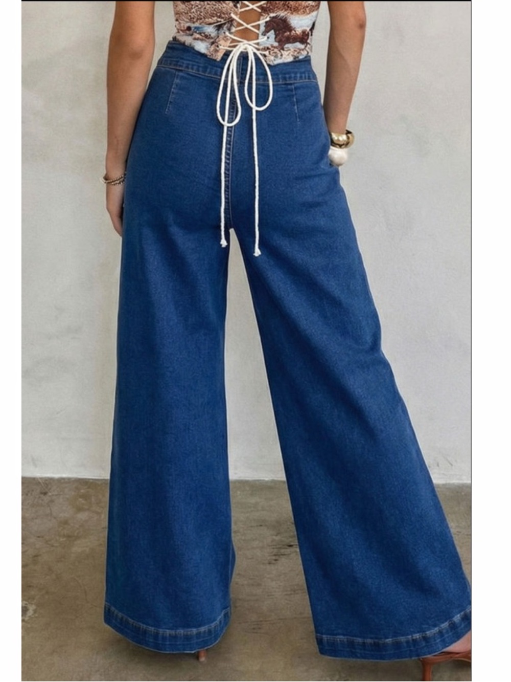 Sail Blue High Wasted Wide Leg Denim Pants - Picture 4 of 12